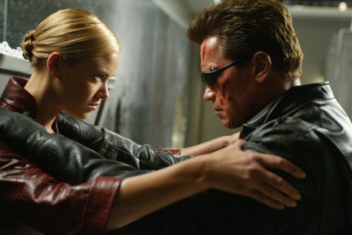 Oct 16, 2002; Hollywood, USA; Actors KRISTANNA LOKEN as T-X and ARNOLD SCHWARZENEGGER as The Terminator star in the futuristic action thriller movie 'Terminator 3: Rise of the Machines.'  Mandatory Credit: Photo by Warner Bros./ZUMA Press.  (©) Copyright 2002 by Warner Bros.
